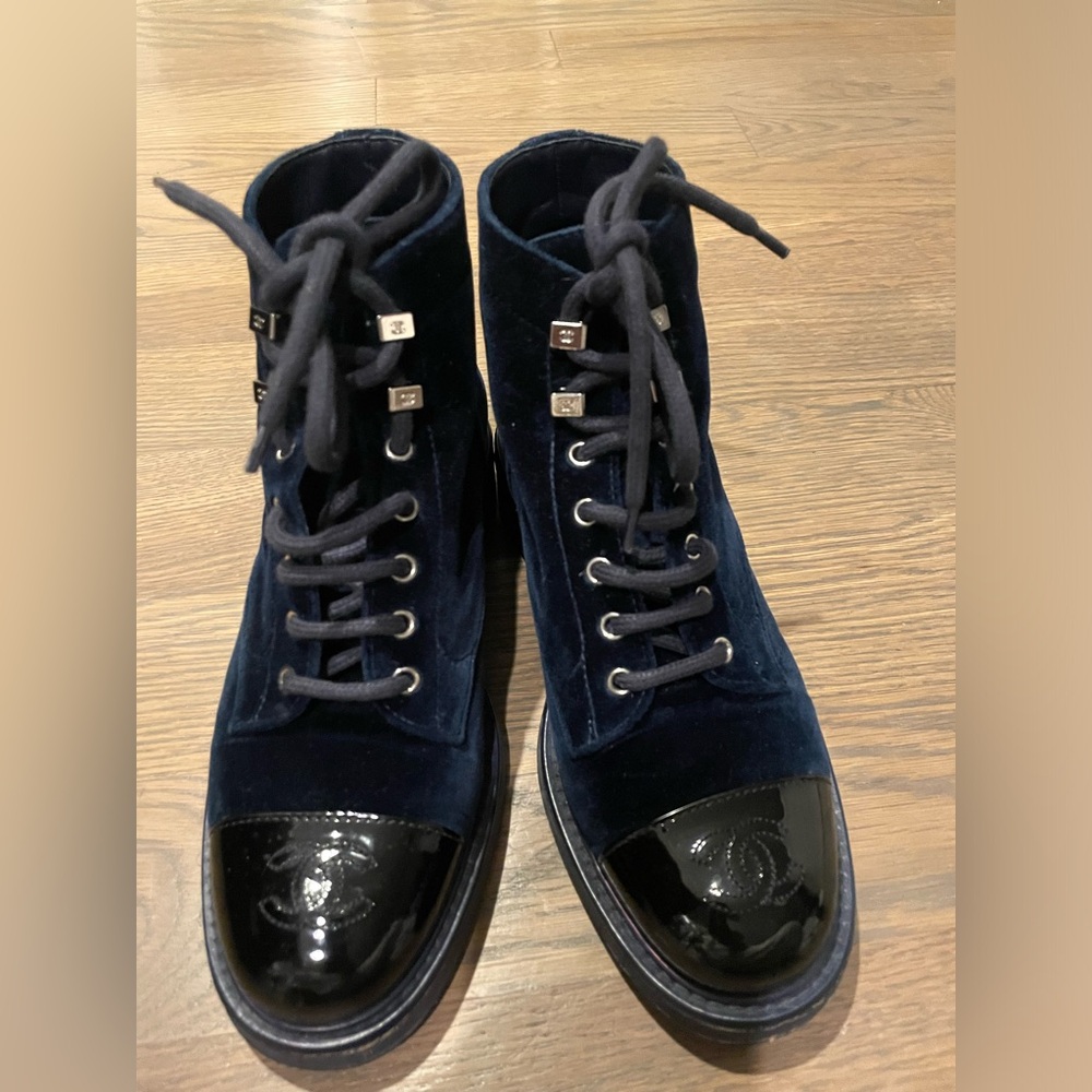 Chanel Boots Blue Velvet
